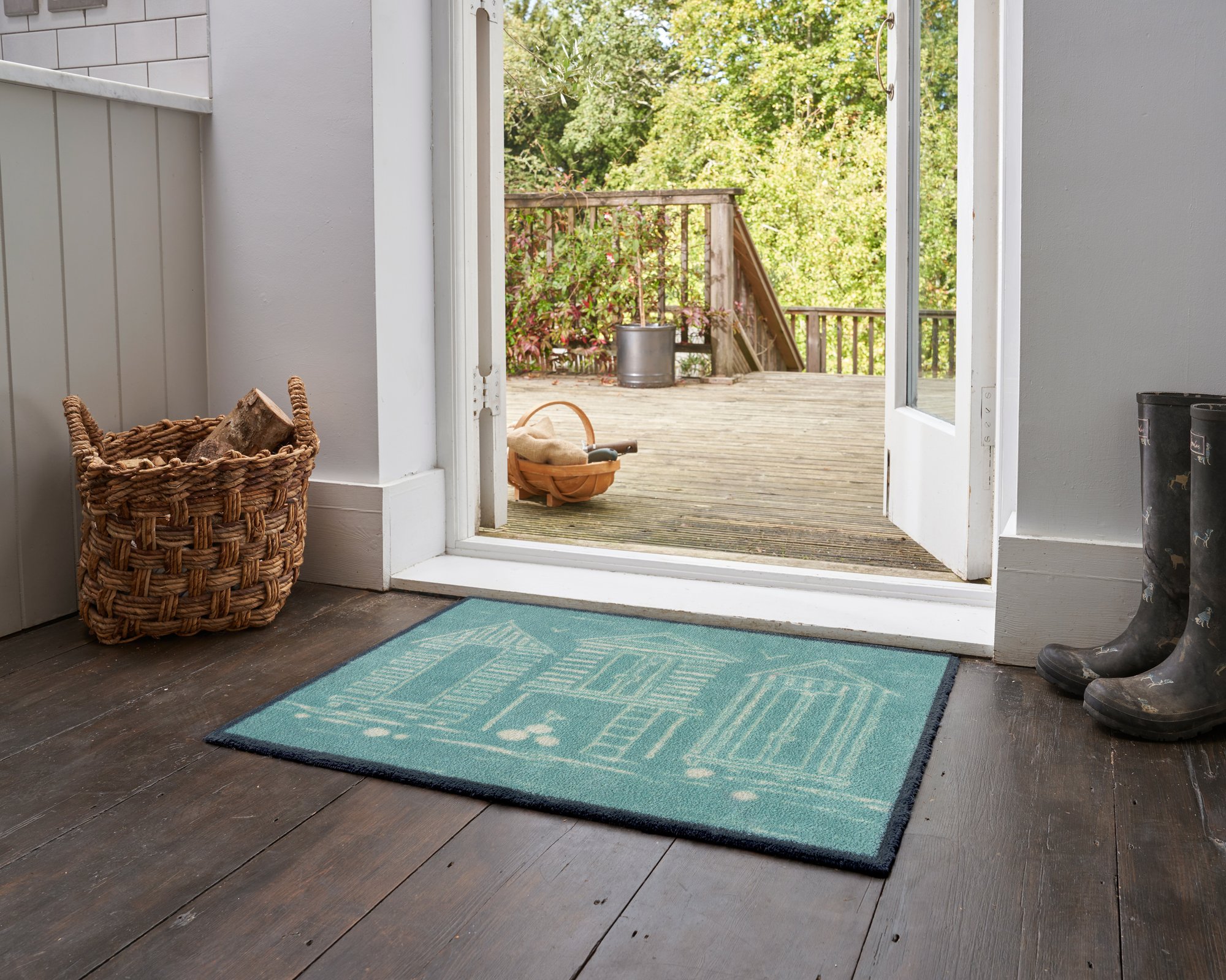 wash+dry Fussmatte Turtle Mat Fussmatte Beach Huts Blue 60x85 5060025369884
