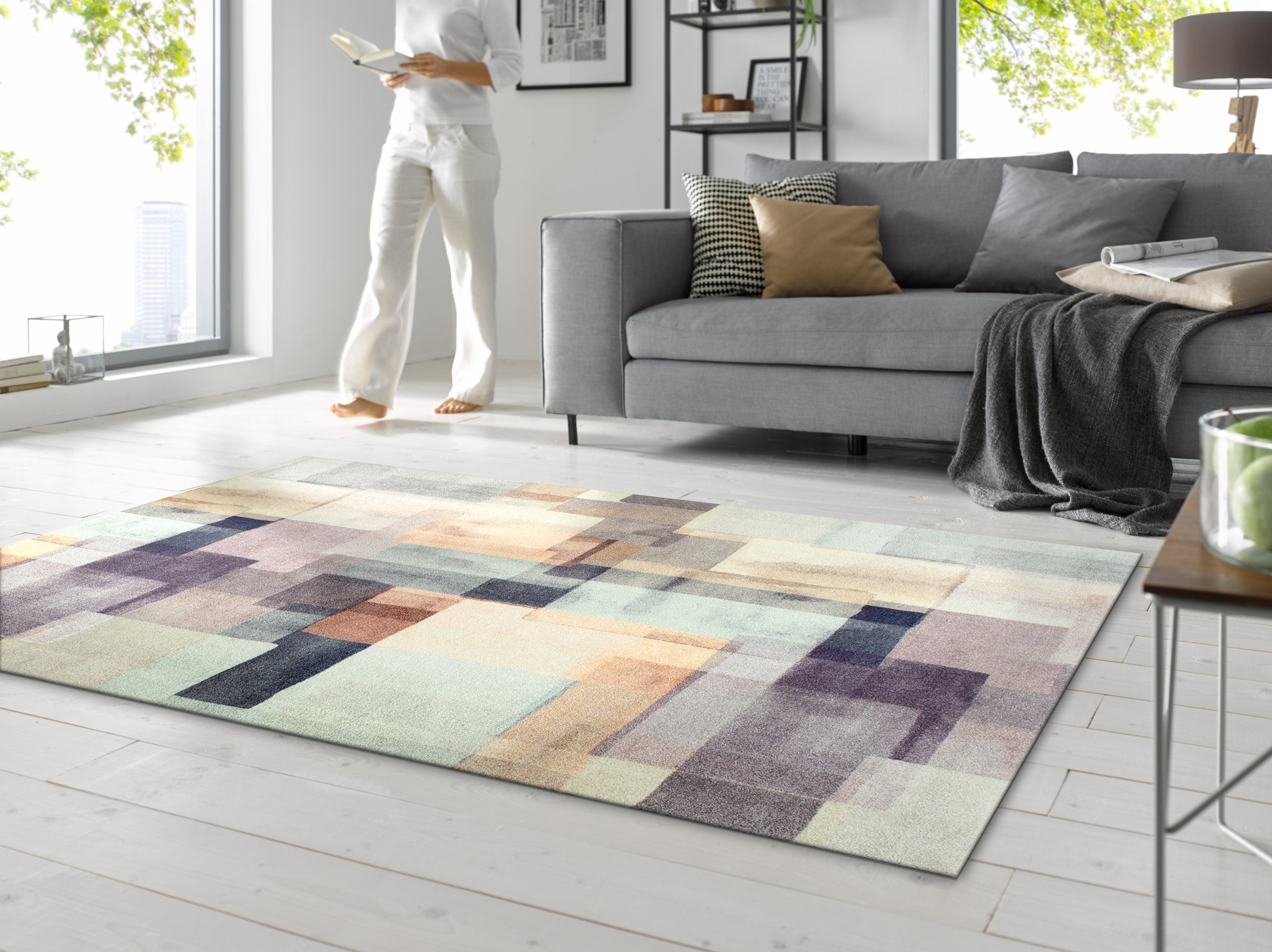 wash+dry Fussmatte Wohnteppich Gentle Blocks 140x200 9010216079029