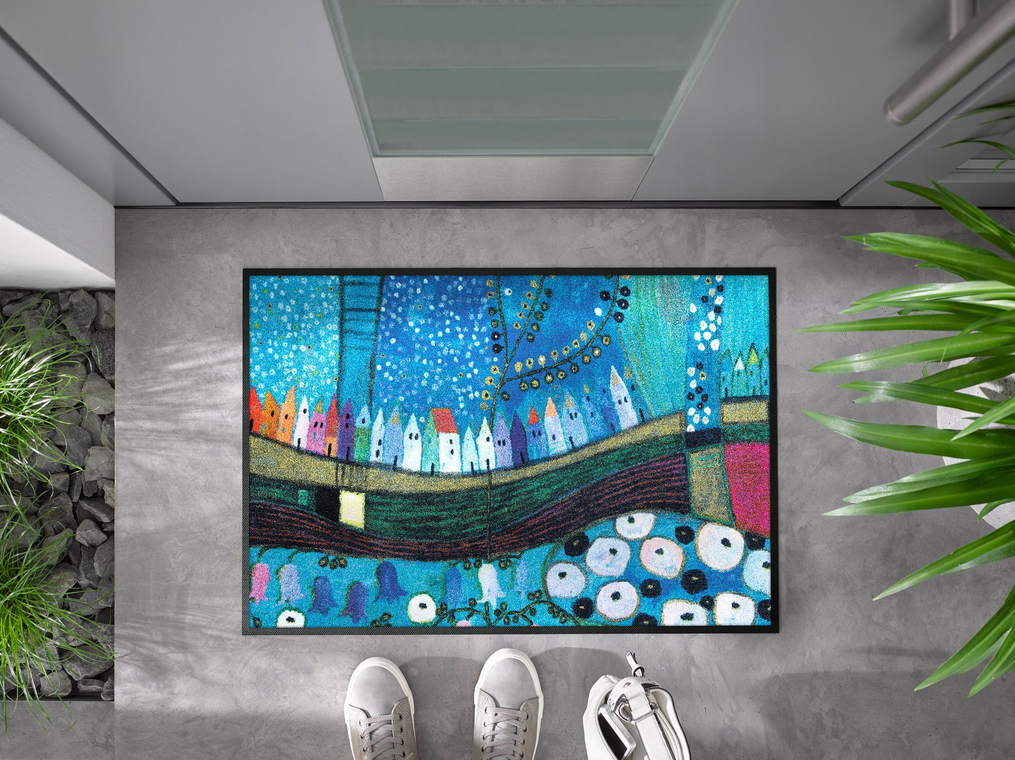 wash+dry Fussmatte Stadt in Blau 50x75 4032445078432